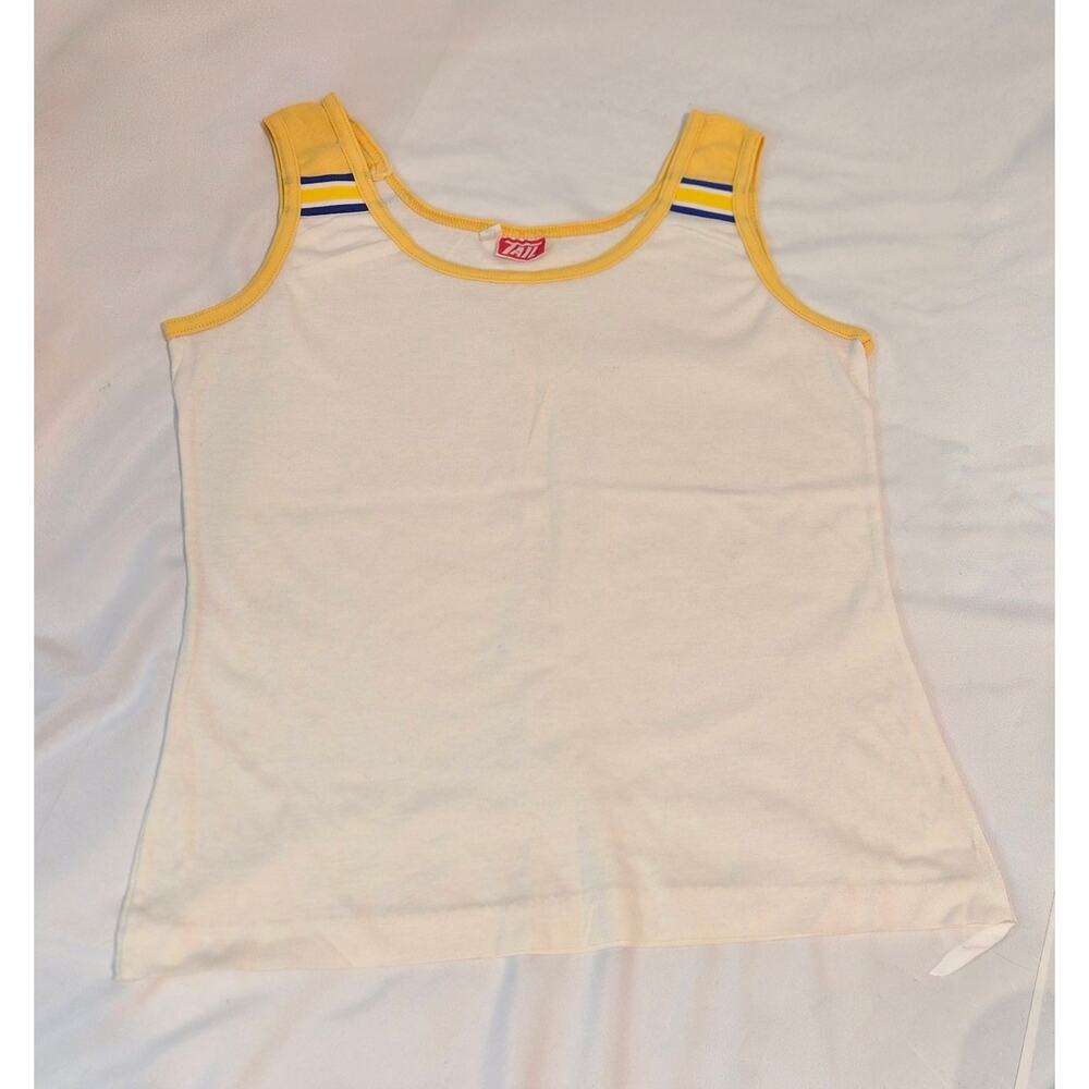 Vintage Tail Tennis Tank Top Large 70s 80s Retro Ringer Striped Trim Made In USA